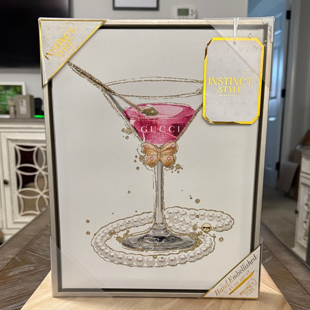 Pink and Gold Martini Glass Art